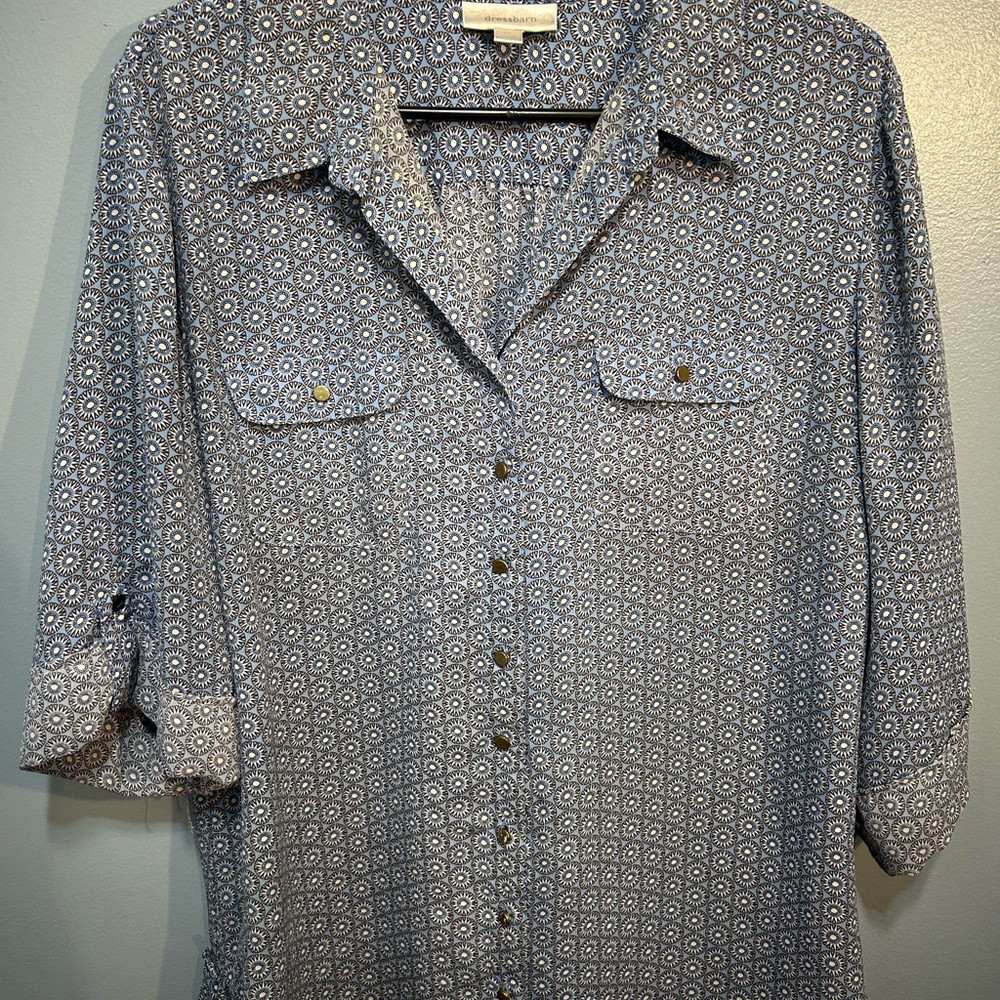 Dressbarn Blue and White Geometric Shirt